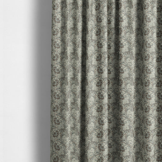 Otega Jacquard Quality Soft Floral Pattern Brown Colour Designer Fabric JO-346 - Made To Measure Curtains