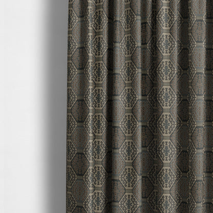 Mirador Medallion Pattern In Navy Blue Brown Colour Interior Fabrics JO-347 - Made To Measure Curtains