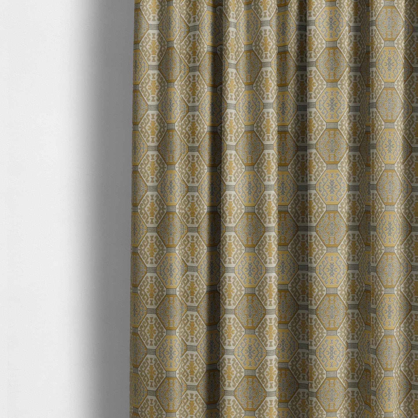 Mirador Medallion Pattern In Yellow Colour Interior Fabrics JO-348 - Made To Measure Curtains