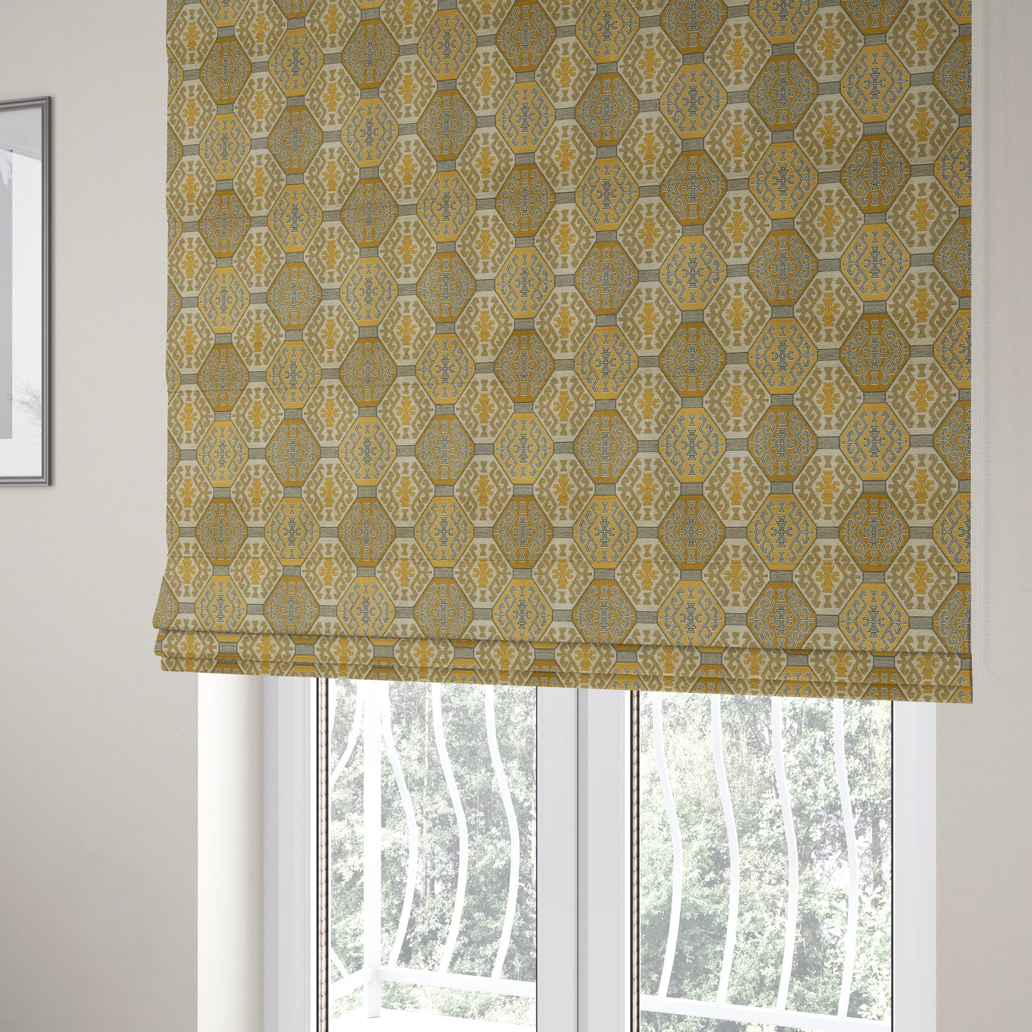 Mirador Medallion Pattern In Yellow Colour Interior Fabrics JO-348 - Roman Blinds