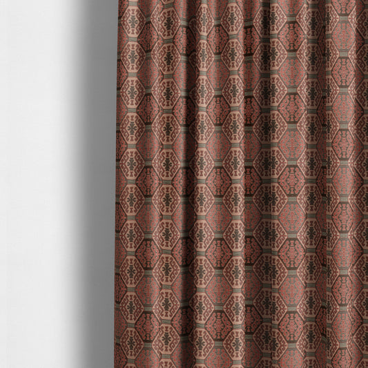 Mirador Medallion Pattern In Red Colour Interior Fabrics JO-350 - Made To Measure Curtains