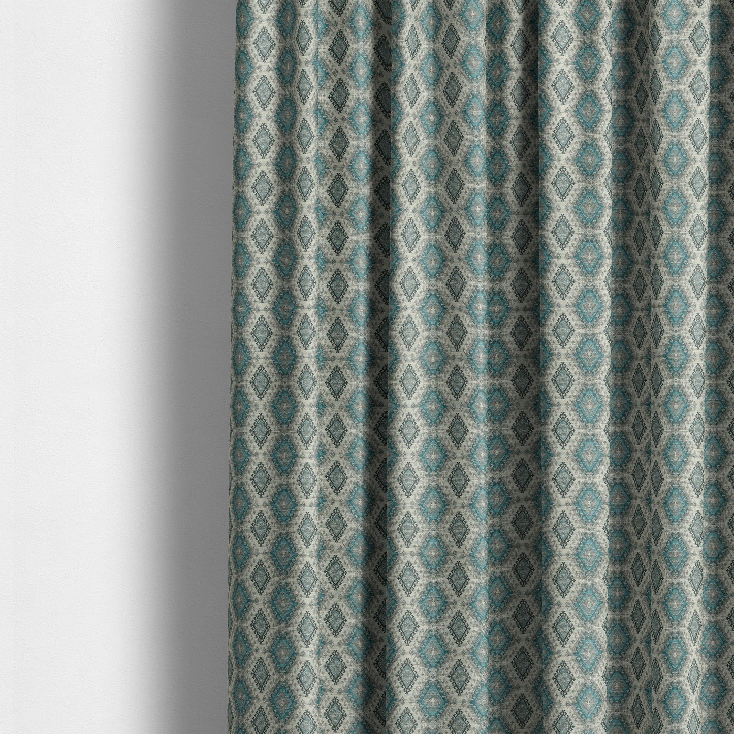 Juanita Small Motif Diamond Pattern In Blue Colour Interior Designer Fabrics JO-354 - Made To Measure Curtains