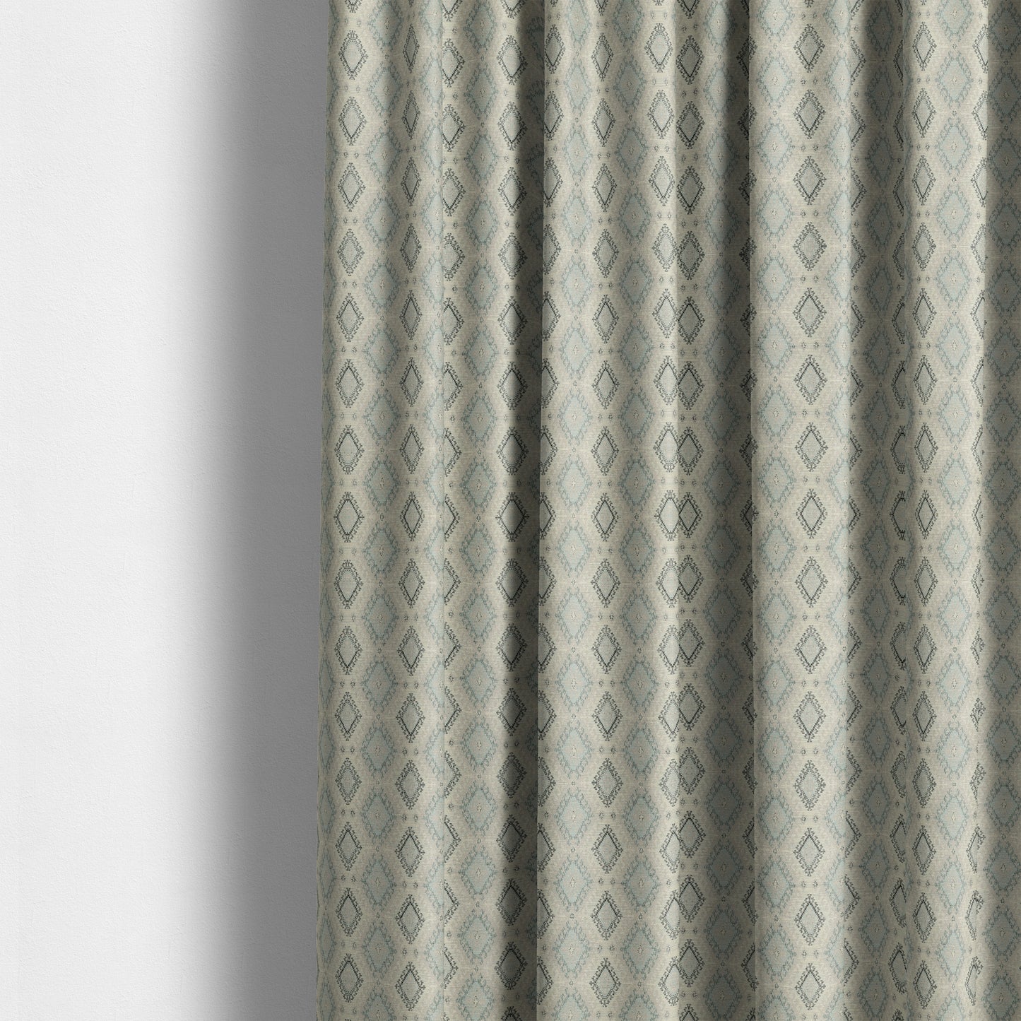 Juanita Small Motif Diamond Pattern In Grey Blue Colour Interior Designer Fabrics JO-357 - Made To Measure Curtains