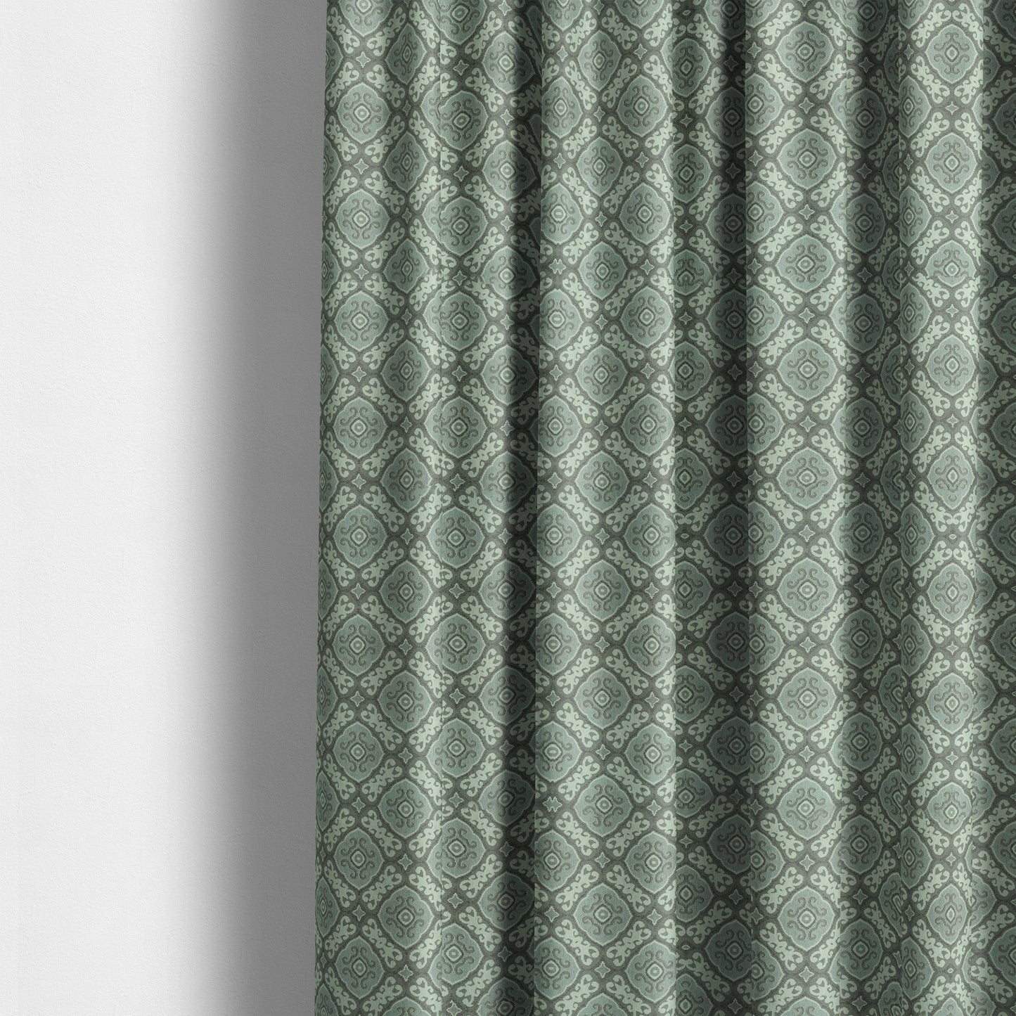 Azejulos Medallion Pattern Grey Green Colour Soft Woven Chenille Upholstery Fabric JO-36 - Made To Measure Curtains