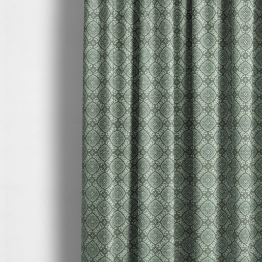 Azejulos Medallion Pattern Grey Green Colour Soft Woven Chenille Upholstery Fabric JO-36 - Made To Measure Curtains