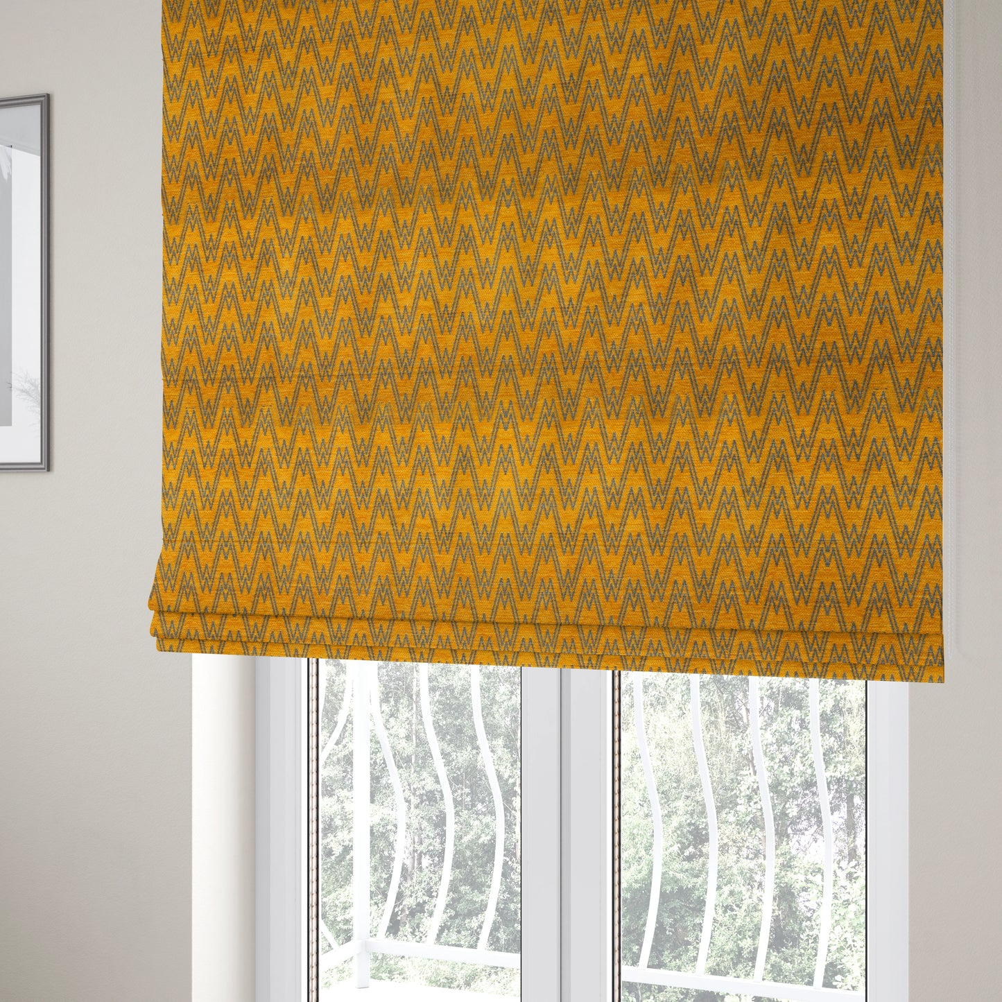 Marlow Woven Designer Chevron Striped Pattern In Yellow Grey Interior Fabric JO-369F - Made To Measure Curtains