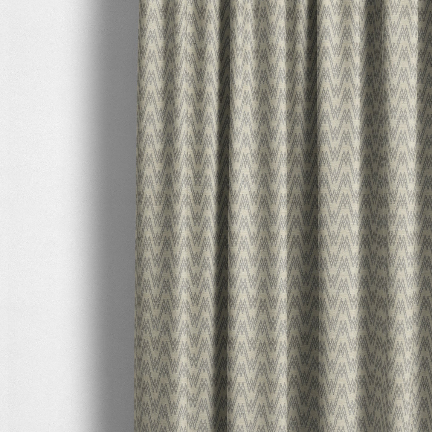 Marlow Woven Designer Chevron Striped Pattern In Cream Silver Interior Fabric JO-371 - Made To Measure Curtains