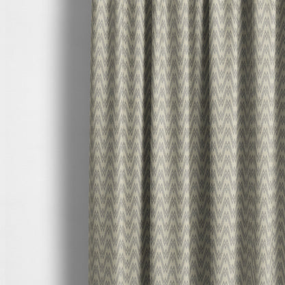 Marlow Woven Designer Chevron Striped Pattern In Cream Silver Interior Fabric JO-371 - Made To Measure Curtains