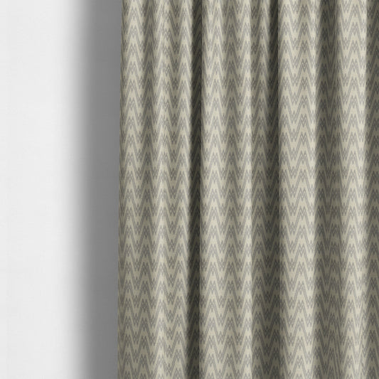 Marlow Woven Designer Chevron Striped Pattern In Cream Silver Interior Fabric JO-371 - Made To Measure Curtains