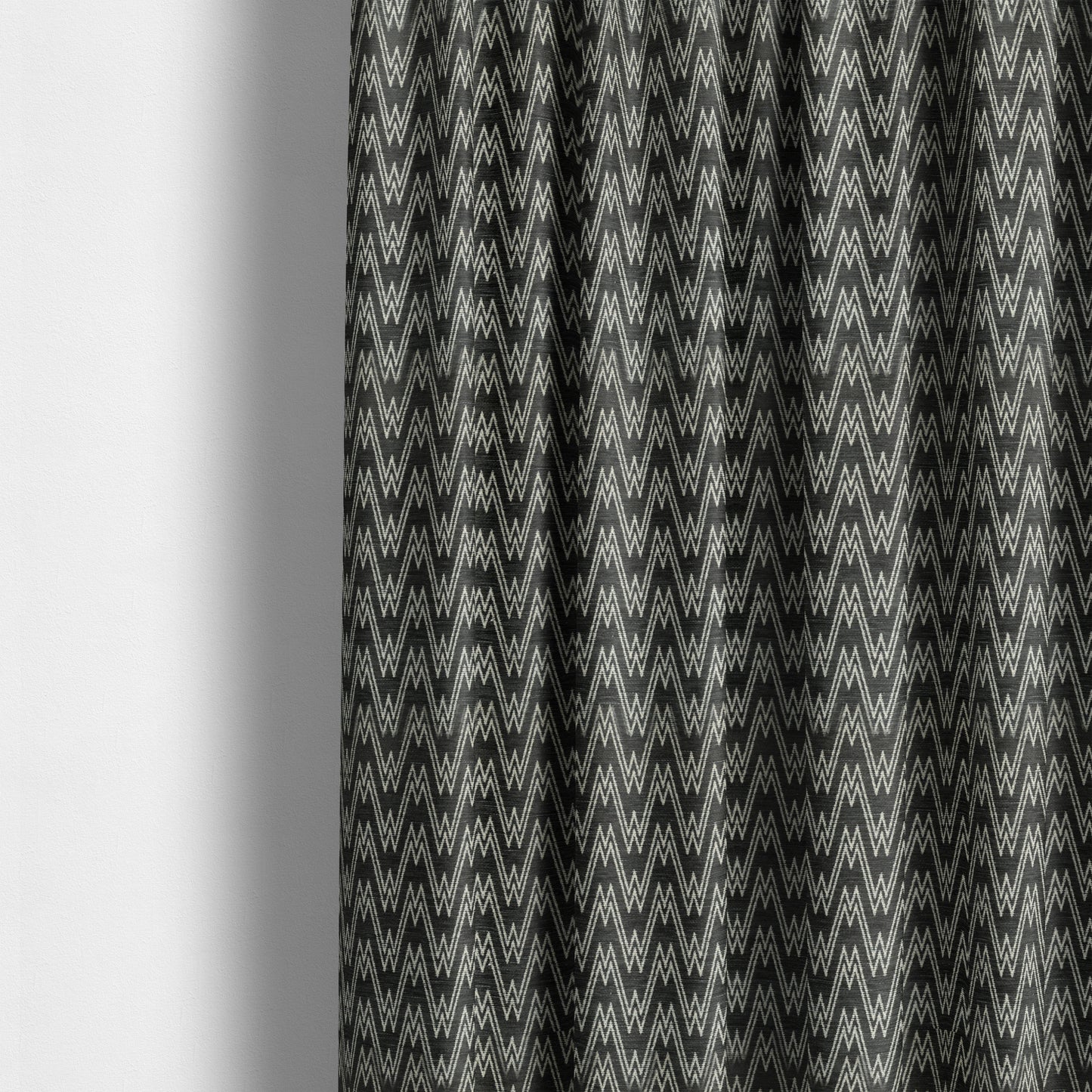 Marlow Woven Designer Chevron Striped Pattern In Black Cream Interior Fabric JO-372F - Made To Measure Curtains