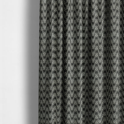 Marlow Woven Designer Chevron Striped Pattern In Black Cream Interior Fabric JO-372F - Made To Measure Curtains