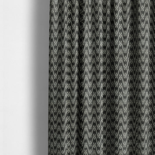 Marlow Woven Designer Chevron Striped Pattern In Black Cream Interior Fabric JO-372F - Made To Measure Curtains