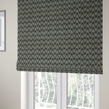 Marlow Woven Designer Chevron Striped Pattern In Black Cream Interior Fabric JO-372F - Roman Blinds