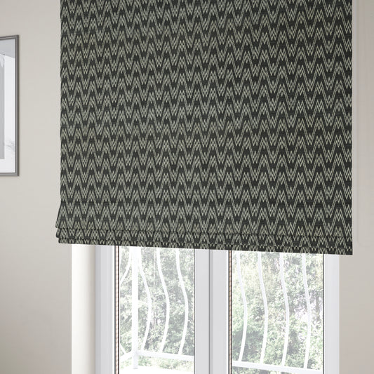 Marlow Woven Designer Chevron Striped Pattern In Black Cream Interior Fabric JO-372F - Roman Blinds