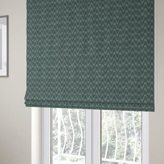 Marlow Woven Designer Chevron Striped Pattern In Grey Teal Interior Fabric JO-374 - Roman Blinds