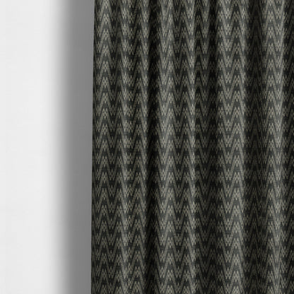 Marlow Woven Designer Chevron Striped Pattern In Black Brown Interior Fabric JO-375F - Made To Measure Curtains