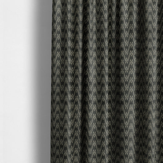 Marlow Woven Designer Chevron Striped Pattern In Black Brown Interior Fabric JO-375F - Made To Measure Curtains