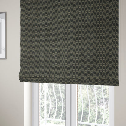 Marlow Woven Designer Chevron Striped Pattern In Black Brown Interior Fabric JO-375F - Roman Blinds