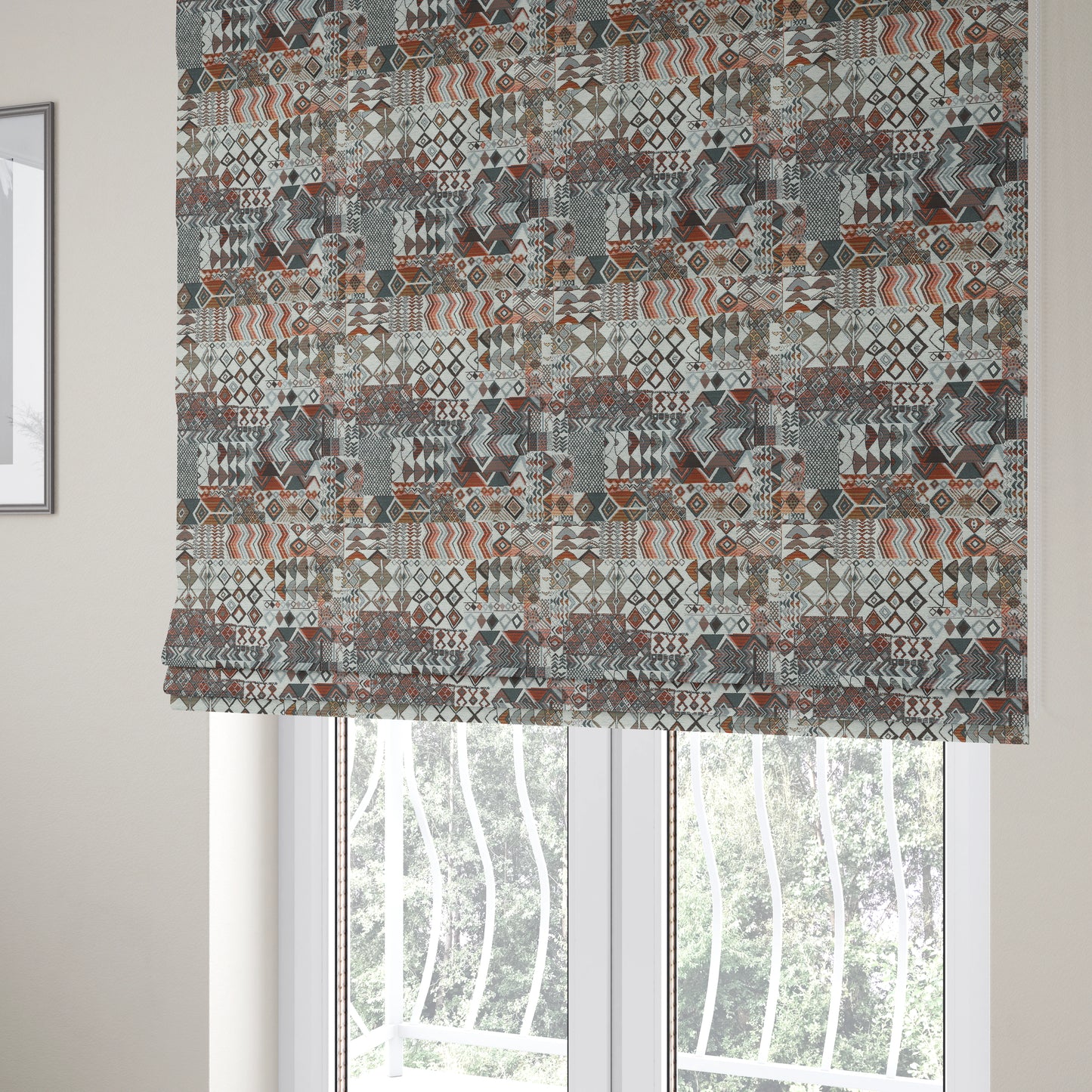 Madagascar African Tribal Inspired Patchwork Small Motifs Pattern Interior Fabrics JO-377 - Roman Blinds