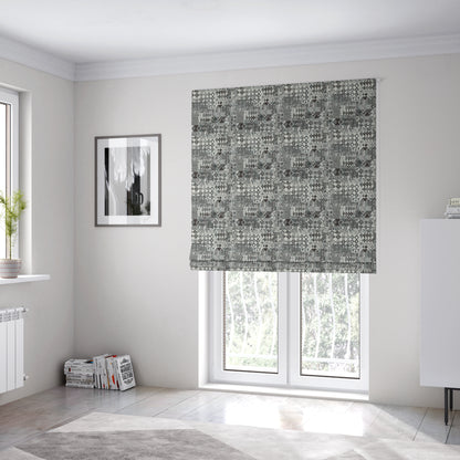 Madagascar African Tribal Inspired Grey Patchwork Small Motifs Pattern Interior Fabrics JO-378 - Roman Blinds