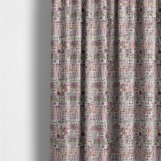 Madagascar African Tribal Inspired Pink Patchwork Small Motifs Pattern Interior Fabrics JO-380 - Made To Measure Curtains