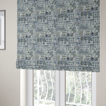 Madagascar African Tribal Inspired Blue Patchwork Small Motifs Pattern Interior Fabrics JO-381 - Roman Blinds