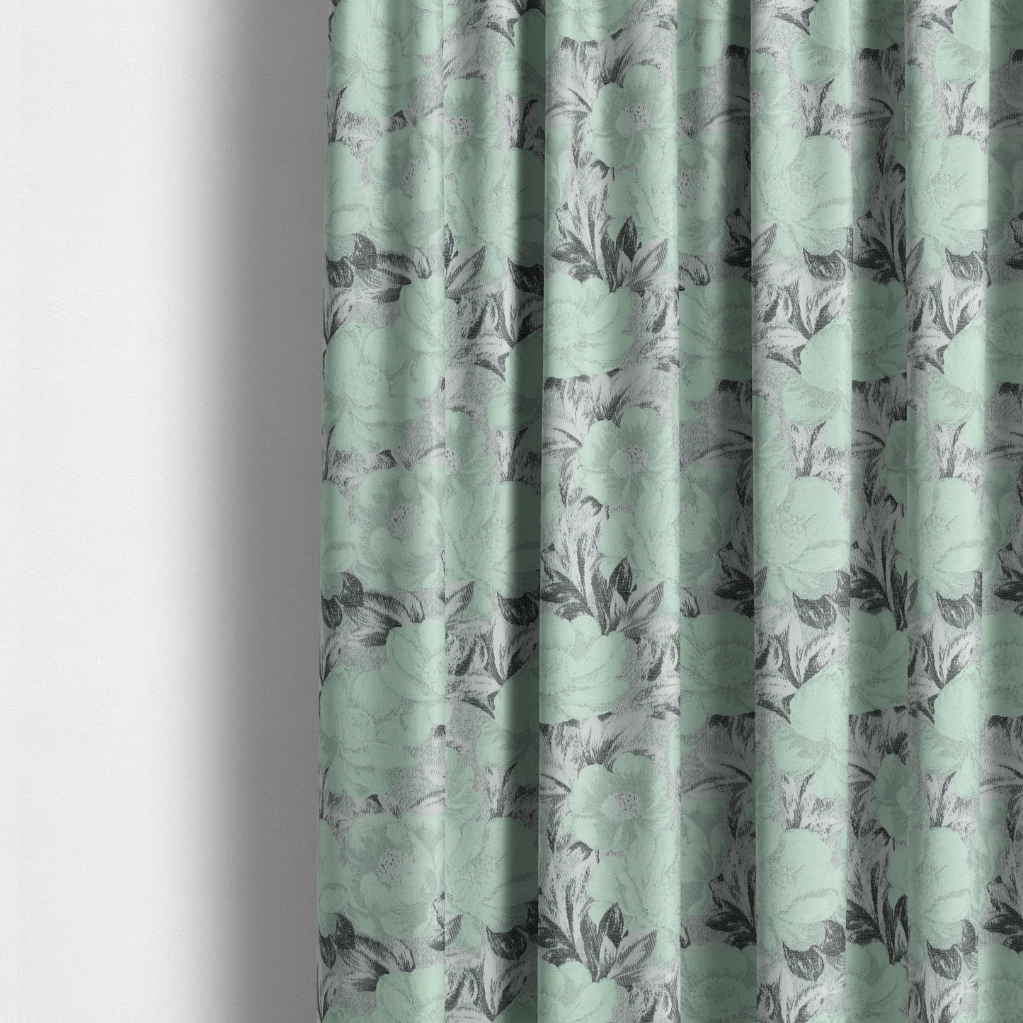 Bloomsbury Floral Pattern Weaves Shiny Aqua Green Quality Furnishing Fabric JO-383 - Made To Measure Curtains