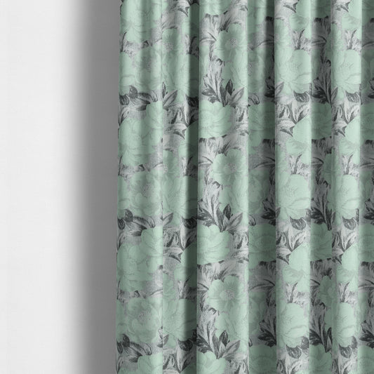 Bloomsbury Floral Pattern Weaves Shiny Aqua Green Quality Furnishing Fabric JO-383 - Made To Measure Curtains