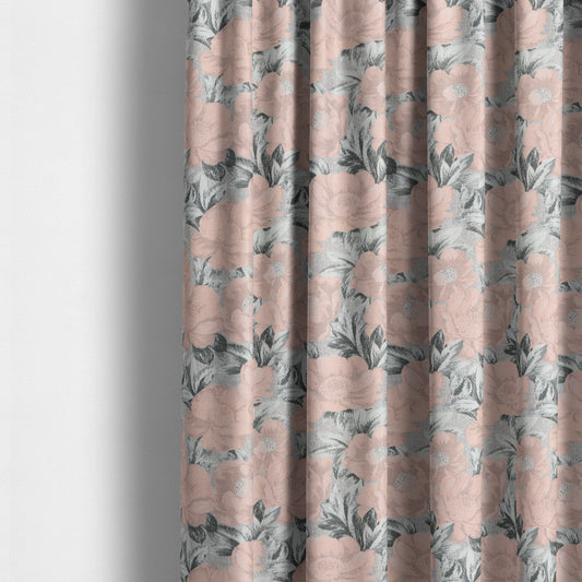 Bloomsbury Floral Pattern Weaves Shiny Pink Peach Quality Furnishing Fabric JO-384 - Made To Measure Curtains