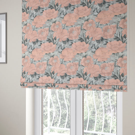 Bloomsbury Floral Pattern Weaves Shiny Pink Peach Quality Furnishing Fabric JO-384 - Roman Blinds