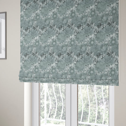 Bloomsbury Floral Pattern Weaves Shiny Grey Quality Furnishing Fabric JO-385 - Roman Blinds