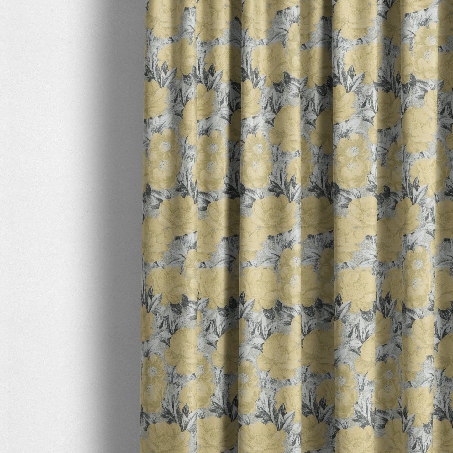 Bloomsbury Floral Pattern Weaves Shiny Yellow Quality Furnishing Fabric JO-386 - Made To Measure Curtains