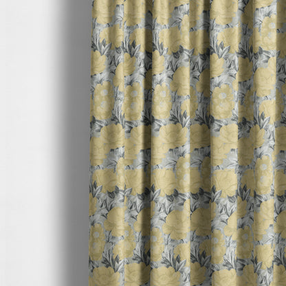 Bloomsbury Floral Pattern Weaves Shiny Yellow Quality Furnishing Fabric JO-386 - Made To Measure Curtains