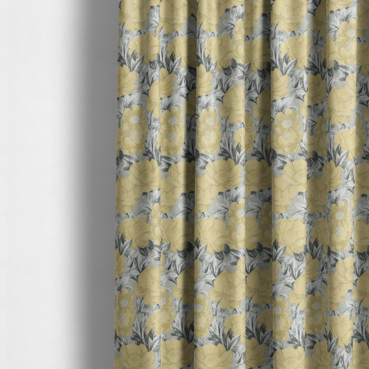 Bloomsbury Floral Pattern Weaves Shiny Yellow Quality Furnishing Fabric JO-386 - Made To Measure Curtains