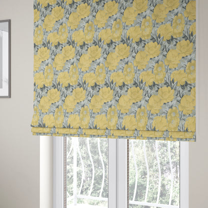 Bloomsbury Floral Pattern Weaves Shiny Yellow Quality Furnishing Fabric JO-386 - Roman Blinds