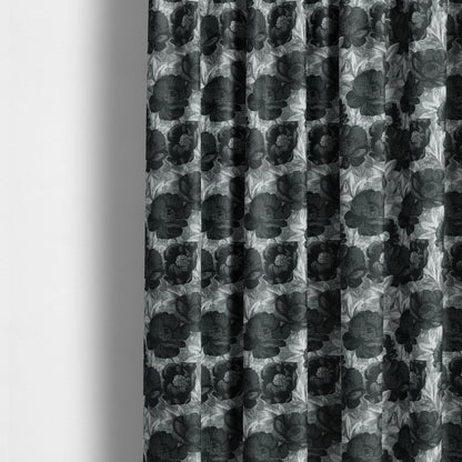 Bloomsbury Floral Pattern Weaves Shiny Black Quality Furnishing Fabric JO-387 - Made To Measure Curtains