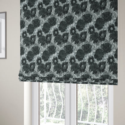 Bloomsbury Floral Pattern Weaves Shiny Black Quality Furnishing Fabric JO-387 - Roman Blinds