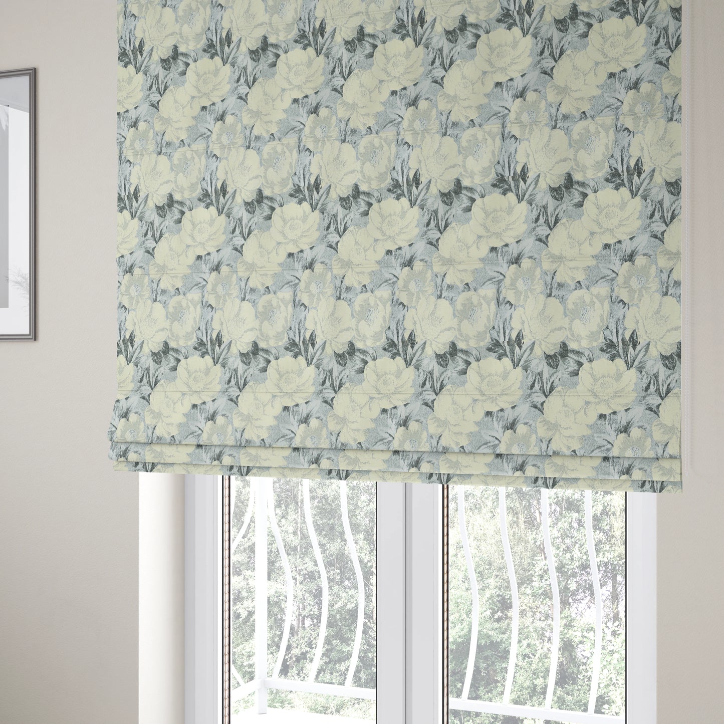 Bloomsbury Floral Pattern Weaves Shiny Cream Quality Furnishing Fabric JO-388 - Roman Blinds