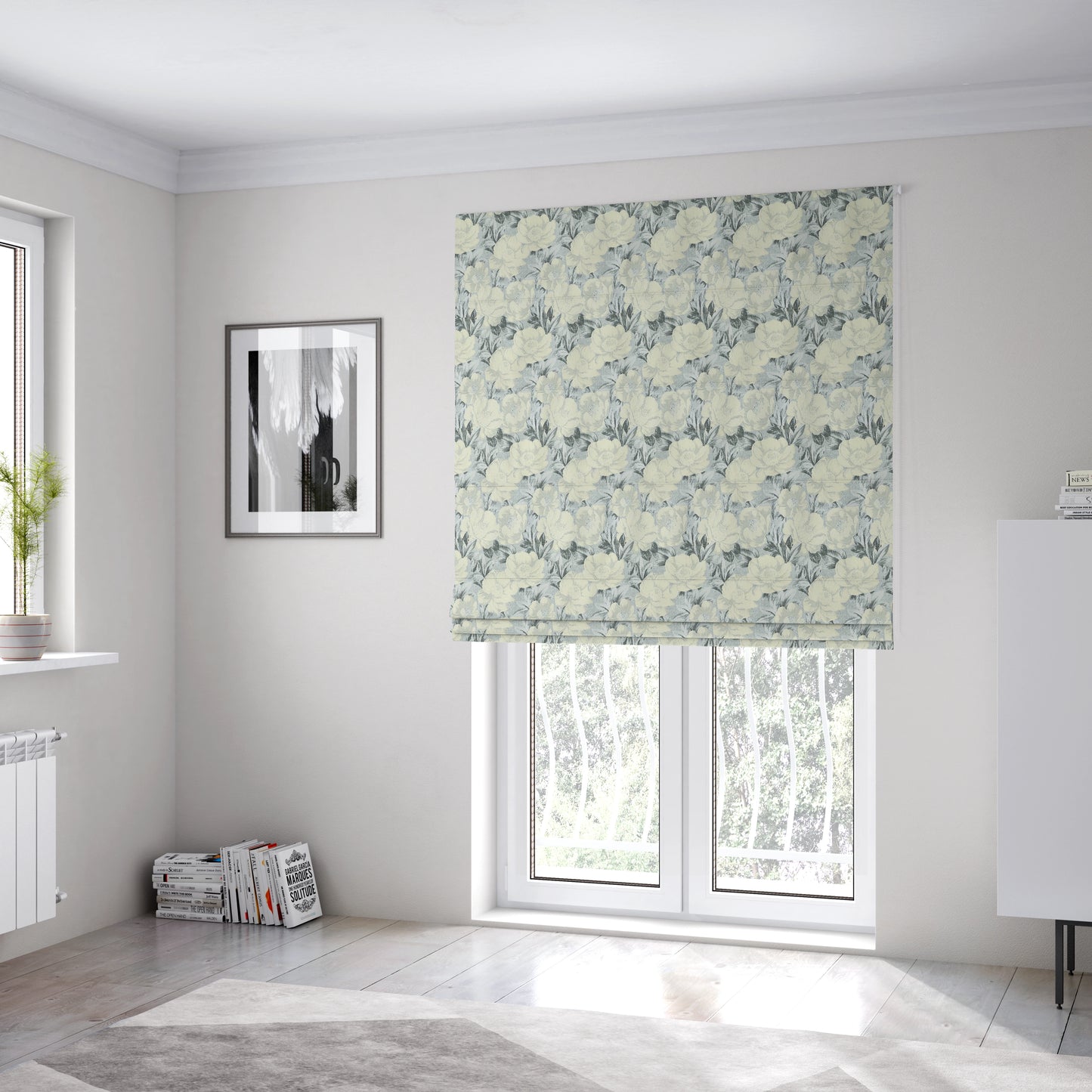 Bloomsbury Floral Pattern Weaves Shiny Cream Quality Furnishing Fabric JO-388 - Roman Blinds