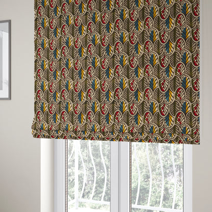 Ziani Anthemion Leaf Pattern In Vibrant Green Pink Yellow Brown Colour Velvet Upholstery Fabric JO-39 - Roman Blinds