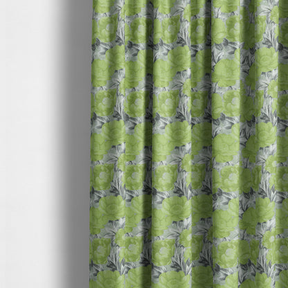 Bloomsbury Floral Pattern Weaves Shiny Green Quality Furnishing Fabric JO-390 - Made To Measure Curtains