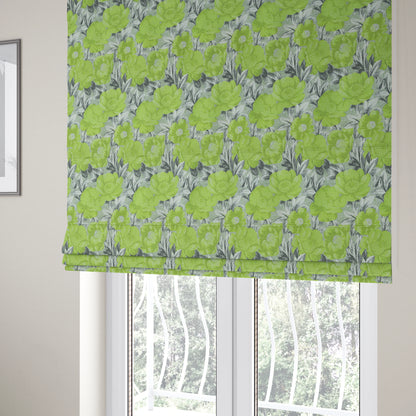 Bloomsbury Floral Pattern Weaves Shiny Green Quality Furnishing Fabric JO-390 - Roman Blinds