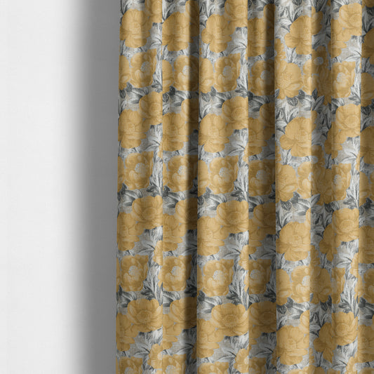 Bloomsbury Floral Pattern Weaves Shiny Golden Orange Quality Furnishing Fabric JO-392 - Made To Measure Curtains