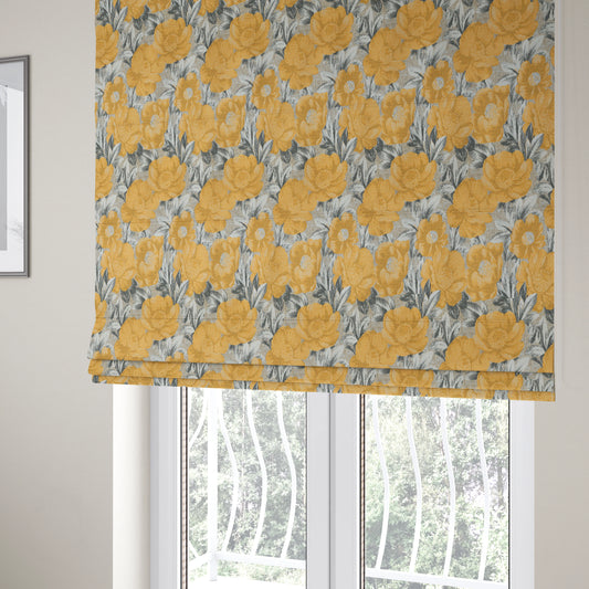 Bloomsbury Floral Pattern Weaves Shiny Golden Orange Quality Furnishing Fabric JO-392 - Roman Blinds