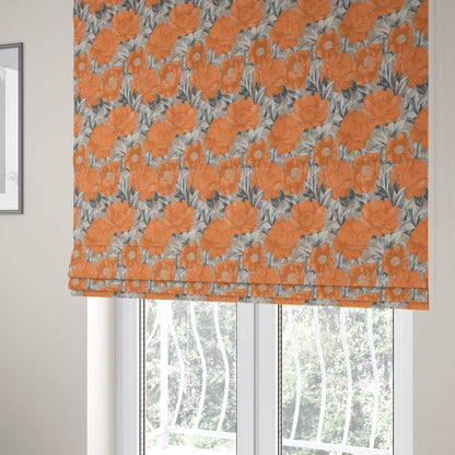 Bloomsbury Floral Pattern Weaves Shiny Orange Quality Furnishing Fabric JO-393 - Roman Blinds