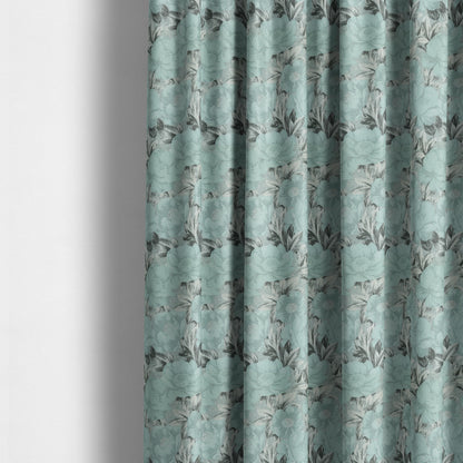 Bloomsbury Floral Pattern Weaves Shiny Blue Quality Furnishing Fabric JO-394 - Made To Measure Curtains