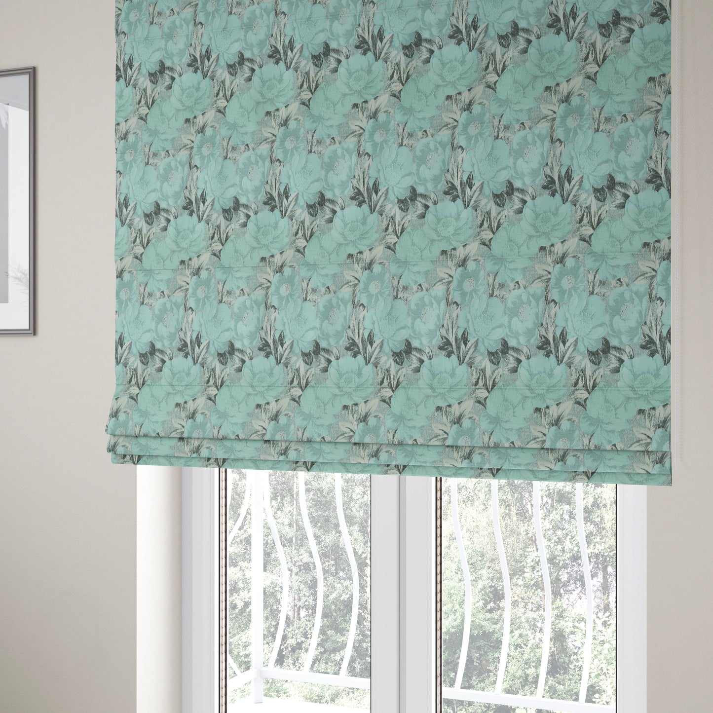 Bloomsbury Floral Pattern Weaves Shiny Blue Quality Furnishing Fabric JO-394 - Roman Blinds