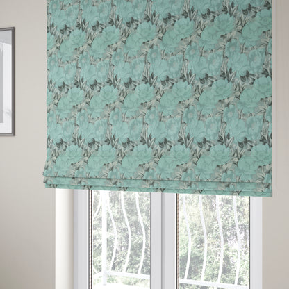 Bloomsbury Floral Pattern Weaves Shiny Blue Quality Furnishing Fabric JO-394 - Roman Blinds