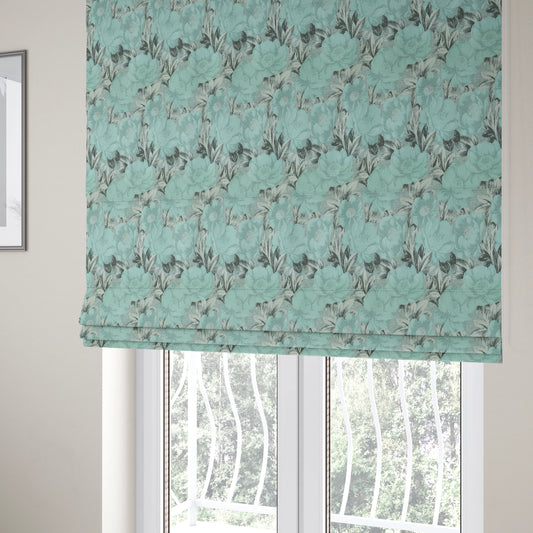 Bloomsbury Floral Pattern Weaves Shiny Blue Quality Furnishing Fabric JO-394 - Roman Blinds