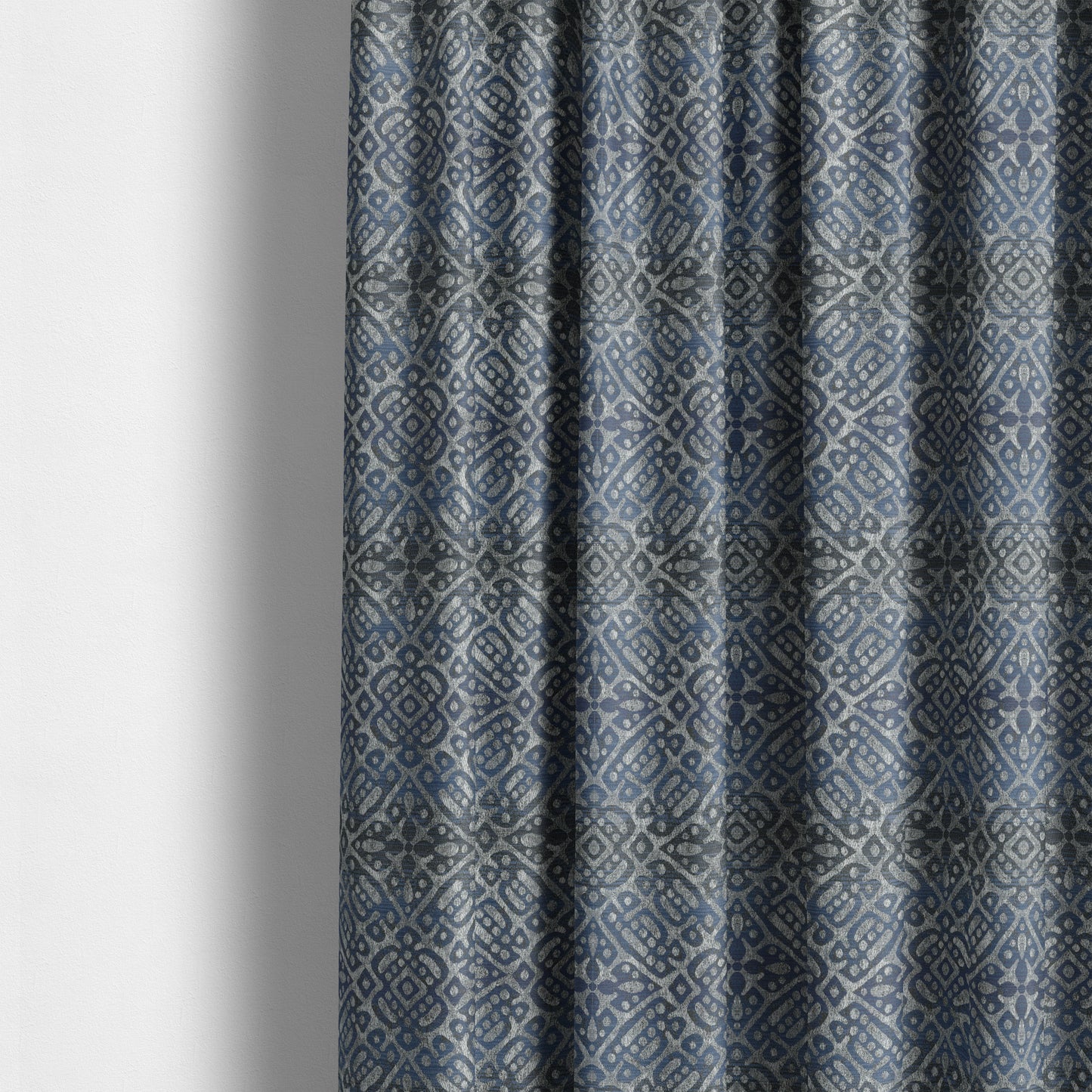 Lomasi Metallic Tones Fabric Steel Blue Portuguese Medallion Pattern Designer Fabric JO-396 - Made To Measure Curtains